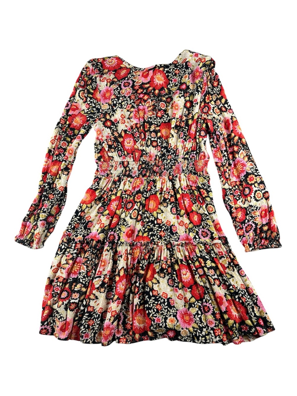 Billabong Floral Bold Botanical long sleeve Cottagecore Mini Dress Boho Sz M - Picture 4 of 6